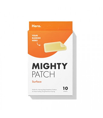 Mighty Patch Surface from Hero Cosmetics - Hydrocolloid Spot Patch for Body, Cheek, Forehead, and Chin, Vegan-friendly and Not Tested on Animals (10 Count)