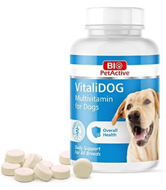 VitaliDOG Multivitamin for Dogs, Skin and Coat Supplement, Dog Prenatal Health Supplies, Vitamin A + E + B9 + B5 + H + Biotin + Amino Acids + Folic Acid for Dogs, 150 Chewable Tablets