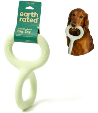 Earth Rated Tug of War Dog Toy, Interactive Pull Toy for Adult and Puppy Dogs, Ergonomic Grip, Natural Rubber, Large, Green