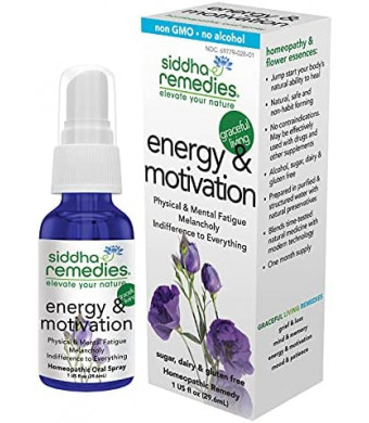 Siddha Remedies Energy & Motivation Spray | 100% Natural Homeopathic Remedy with Traditional Homeopathic Ingredients, Cell Salts and Flower Essences | No Alcohol No Sugar