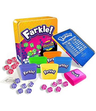 Farkle Deluxe Dice Games Set Includes 36 Colorful Dice, 6 Rolling Cups, Rolling Tray, and Score Sheets The Classic Push-Your-Luck Dice Game