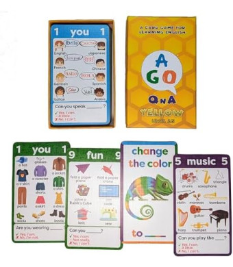 AGO QnA Yellow ESL Card Game - Level 2.5. A Fun English Language Learning Game for EFL/ESL Students - Build Vocabulary, Grammar and Conversation Skills!