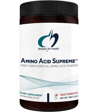 Designs for Health Complete Amino Acid Powder with BCAAs - Amino Acid Supreme, Fruit Punch (30 Servings / 360g)