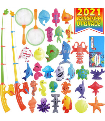 Magnetic Fishing Toys Game Set for Kids by ECLifeHack for Bathtime or Pool Party with Pole Rod Net, Plastic Floating Fish - Toddler Education Teaching and Learning of all Size Colors Ocean Sea Animals