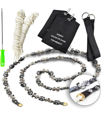 Kutir 48 Inch High Reach Tree Limb Hand Rope Chain Saw - Cuts Branches Easily, Blades on Both Sides so it Doesn't Matter How it Lands - Comes with Ropes, Throwing Weight Pouch Bag - Best for Camping