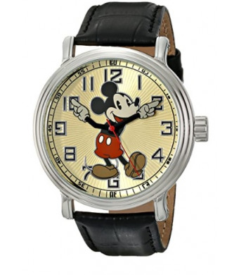 Disney Men's Mickey Mouse Vintage 1920's Watch - Black Leather Strap