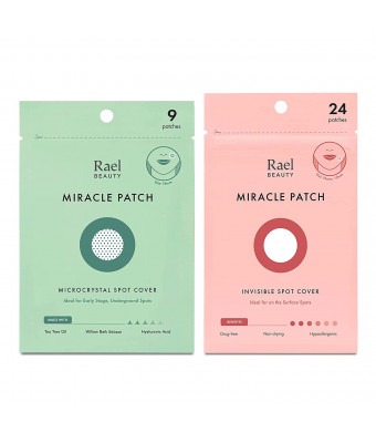 Rael Acne Pimple Healing Patch - Microneedle Acne Spot, Absorbing Cover, Invisible, Blemish Spot, Hydrocolloid, Skin Treatment, Facial Stickers, Two Sizes, Blends in with skin (33 Patches, 2Pack)