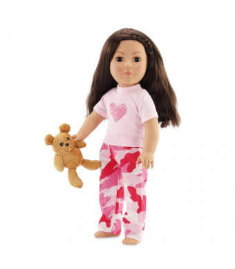 Emily Rose Doll Clothes Fits American Girl 18" Camo Pajamas and Teddy Bear - 18 Inch Doll Clothes/clothing