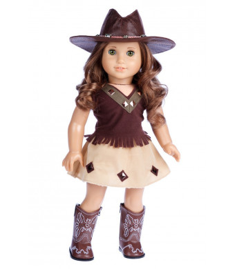 DreamWorld Collections Cowgirl - 4 piece outfit - cowgirl hat, skirt, top and cowgirl boots - 18 inch Doll Clothes (doll not included)