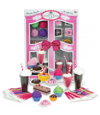 Complete 27 Pc Doll Accessory Food Set, 15 Sweet Treats and Spoons and Paper Napkins, 18 Inch Doll Pretend and Doll Accessory Play Set; Floats, Shakes, Cupcakes and More in Decorative Keepsake Box by Sophia's