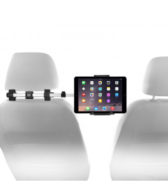 Macally Car Headrest Mount Holder for Apple iPad Pro / Air / Mini, Tablets, Nintendo Switch, iPhone, and Smartphones 4.5"  to 10"  Wide with Dual Adjustable Positions and 360° Rotation (HRMOUNTPRO)