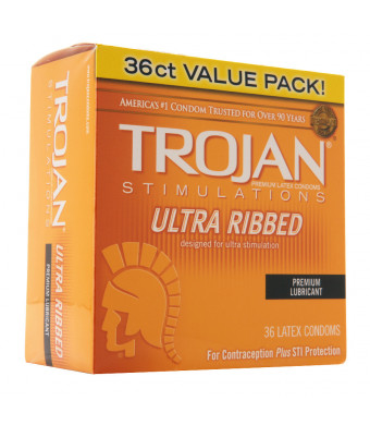 Trojan Ultra Ribbed Stimulations Premium Lubricant Latex Condoms