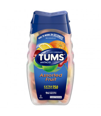 Tums Extra Strength 750 Antacid/Calcium Supplement Chewable Tablets Assorted Fruit