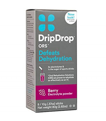 DripDrop ORS Electrolyte Hydration Powder Sticks, Berry, Individual 10g Sticks, 8 Count