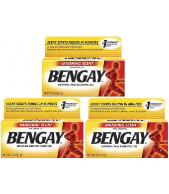 Bengay Menthol Pain Relieving Gel, Vanishing Scent, 2 Ounce (Pack of 3)