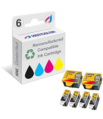 HOTCOLOR Compatible Ink Cartridge Replacements for Kodak #10XL Black Kodak #10 10XL Color (2 Color 4 Black) Work for Kodak 5100 5300 5500 3250 5250 ESP3 ESP5 ESP7 ESP9 Printer