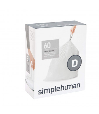 simplehuman Code D Custom Fit Liners, Drawstring Trash Bags, 20 Liter / 5.2 Gallon, 3 Refill Packs (60 Count)