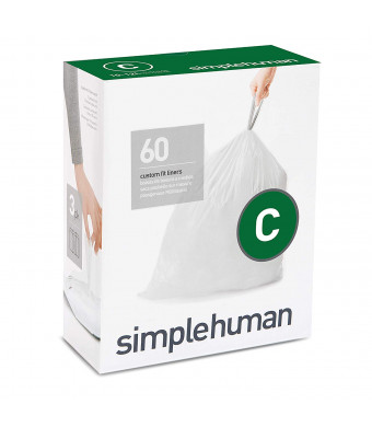 simplehuman Code C Custom Fit Liners, Drawstring Trash Bags, 10-12 Liter / 2.6-3.2 Gallon, 3 Refill Packs (60 Count)