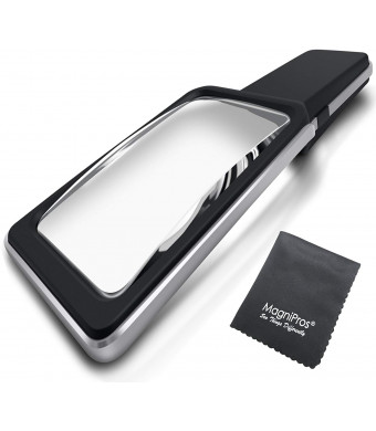 MagniPros 3X Large Wide Horizontal Handheld Magnifying Glass Reading Magnifier with 10 Ultra Bright Dimmable LED Lights- Large Viewing Area Ideal for Small Prints, Book, Newspaper, Maps, Low Vision