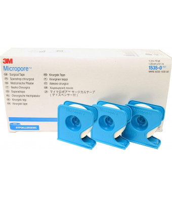 3m Micropore Surgical Tape 1/2" x 10 Yards with Dispenser (Pack of 3)