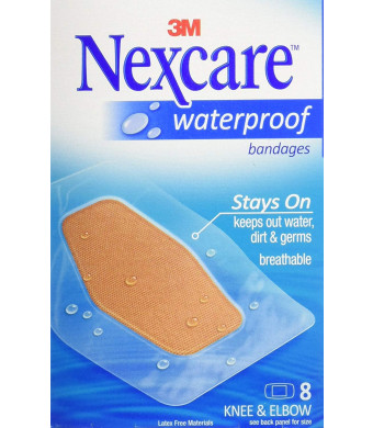 Nexcare Waterproof Bandage, Knee and Elbow, 8-Count Packages (Pack of 3)