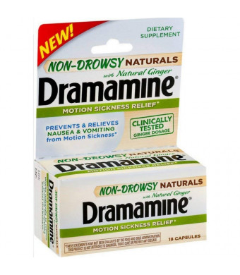 Dramamine Non-Drowsy Naturals with Natural Ginger, 18 Count (Pack of 2)