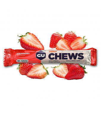GU Energy Chews Double-Serving Sleeve, Strawberry, 18-Count