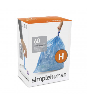 simplehuman Code H Custom Fit Recycling Liners, Drawstring Trash Bags, 30-35 Liter/8-9 Gallon, 3 Refill Packs (60 Count), Blue