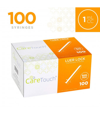 1ml Syringe Only with Luer Lock Tip - 100 Syringes by Care Touch (No Needle)