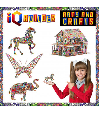 IQ BUILDER | ARTS AND CRAFTS FOR GIRLS AGE 7 8 9 10 11 12 YEAR OLD AND UP | 3D ART COLORING PAINTING ANIMAL PUZZLE SET | FUN CREATIVE DIY TOYS | FAMILY CRAFT KIT WITH SUPPLIES | BEST TOY GIFT FOR KIDS