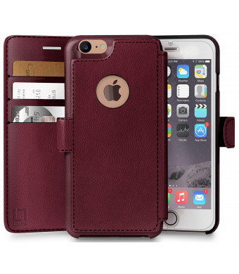 iPhone 8 Wallet Case, Durable and Slim, Lightweight with Classic Design and Ultra-Strong Magnetic Closure, Faux Leather, Burgundy, Apple 8 (2017)