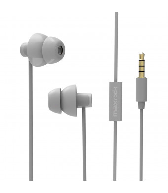 MAXROCK (TM) Unique Total Soft Silicon Sleeping Headphones Earplugs Earbuds with Mic for Cellphones,Tablets and 3.5 mm Jack Plug (Grey)