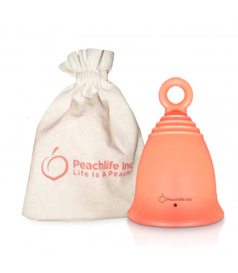 Menstrual Cup with Ring for Easy Removal - 12 Hour No Spill - Pad and Tampon Alternative - FDA Approved Medical Grade  Silicone - PEACHCUP by PEACHLIFE INC
