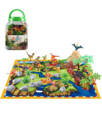 50 Piece Dinosaur Play Set: Ultimate Educational Toy of 20 Realistic Dinosaurs + 29 Trees and Rocks + PlayMat | Walking Dinos with Moving Jaws To Develop Kids Imagination | Top Dinosaur Gift Set