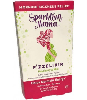 Sparkling Mama's Morning Sickness Relief, Tummy discomfort, Effervescent Powder Drink Mix, Dr. formulated, B6 and Mg for Nausea Relief, No Caffeine,8-Pack Raspberry and Mint)