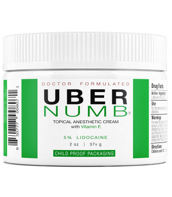 Uber Numb (2 oz) 5% Lidocaine Pain Relief Cream, Lidocaine Ointment, Numbing Cream-Child Resistant Cap