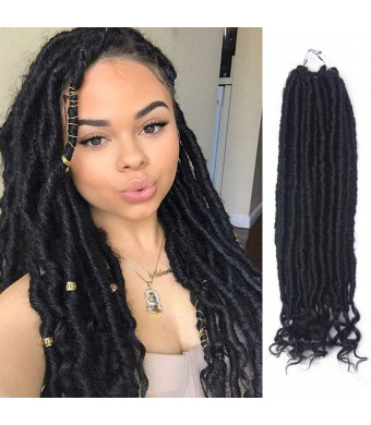 6 Packs/lot Goddess Faux Locs Crochet Hair Braids 16 inch Straight Faux Locs with Curly Ends Twist Braiding Hair 24 Strands/Pack Black Synthetic Hair Extensions Dreadlocks (1b)