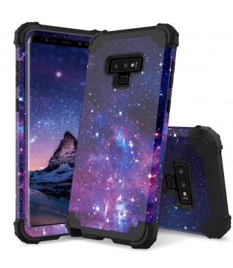 YINLAI Note 9 Case Samsung Galaxy Note 9 Case 3 Layer Heavy Duty Full Body Shockproof Slim Hybrid Soft Silicone Rubber Rugged Bumper Hard PC Cover with Space Stars Universe Design Phone Cases Purple