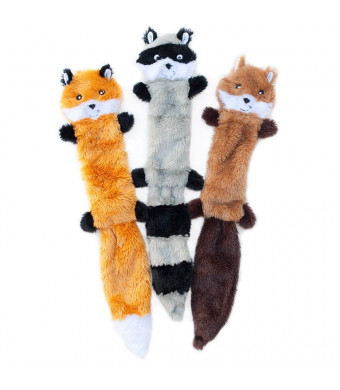 ZippyPaws - Skinny Peltz No Stuffing Squeaky Plush Dog Toy, Fox, Raccoon, and Squirrel