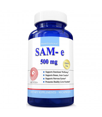 SAM e 90 Count 500mg Capsules - SAMe 1500mg Daily Dose Mood Support - Pure SAM e Supplement by BoostCeuticals