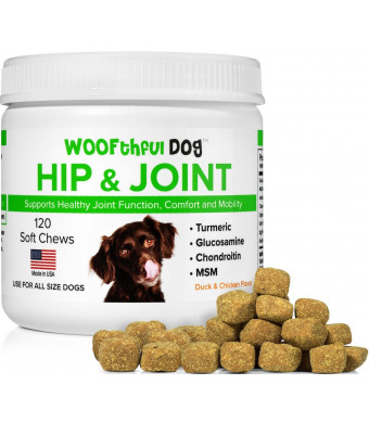 Glucosamine Chondroitin for Dogs with Organic Turmeric and MSM - Hip and Joint Supplement for Dogs - Supports Healthy Joint Function, Comfort, Mobility and Pain Relief | 120 Soft Chews | Made in USA