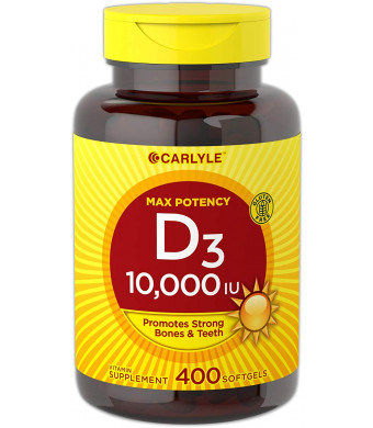 Carlyle Vitamin D3 (10000 IU) Huge Size 400 Softgels | Max Potency | Promotes Strong Bones and Teeth | Non-GMO, Gluten Free Supplement