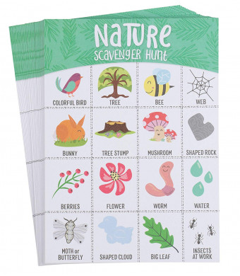 Scavenger Hunt Game - 50-Pack Nature Scavenger Hunt Set for Kids, Childrens Outdoor Game Cards, Spot up to 16 Items, Birthday Party Favors, Classroom Trips, Family Activity