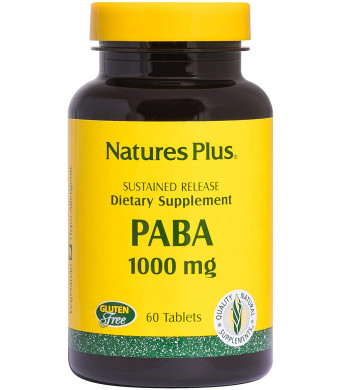 NaturesPlus PABA, Sustained Release (para-Aminobenzoic Acid) - 1000 mg, 60 Vegetarian Tablets - Skin Health Support Supplement, Promotes Energy Production - Gluten-Free - 60 Servings