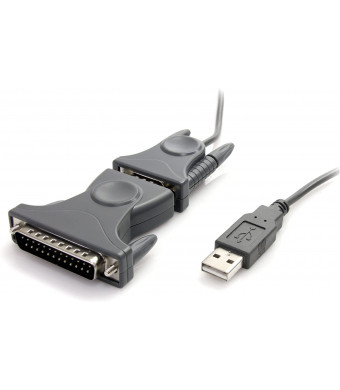 StarTech.com USB to Serial Adapter - 3 ft / 1m - with DB9 to DB25 Pin Adapter - Prolific PL-2303 - USB to RS232 Adapter Cable (ICUSB232DB25),Gray