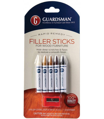 Guardsman 500300 Wood Filler Sticks 5 Colors Plus Sharpener - Repair and Restore Scratched Furniture, Pack of 1