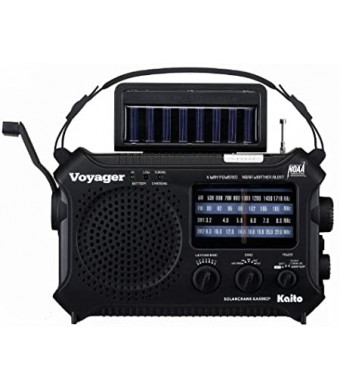 Kaito KA500IP-BLK Voyager Solar/Dynamo AM/FM/SW NOAA Weather Radio with Alert and Cell Phone Charger, Black