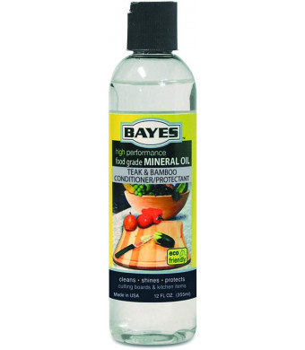 Bayes High-Performance Food Grade  Mineral Oil Wood and Bamboo Conditioner and Protectant - Cleans, Conditions and Protects Wood, Bamboo, and Teak Cutting Boards and Utensils - 12 oz