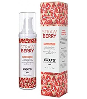 Strawberry Warming Intimate Massage Oil by EXSENS | Vegan, Paraben Free, Body Safe, Condom Friendly, Deliciously Lickable Flavor, Gel Formula | 50 ml - 1.7 fl.oz