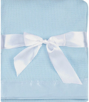 Thermal Waffle Weave Baby Blanket with Satin Nylon Trim (blue)